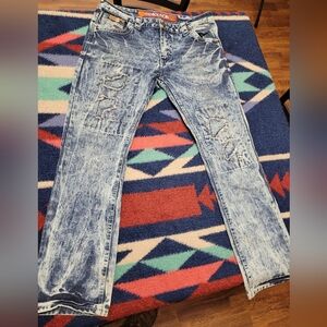 Demolition Jeans Mens 38x32 Acid Wash Distressed Rocker Skater Punk Patched